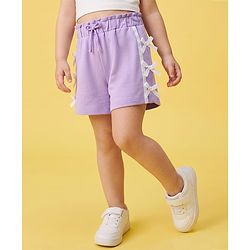 Babyhug 100% Cotton Terry Knit Mid Thigh Solid Shorts With Bow Applique - Lavender