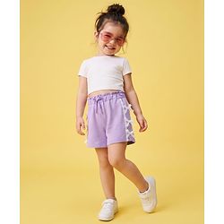 Babyhug 100% Cotton Terry Knit Mid Thigh Solid Shorts With Bow Applique - Lavender