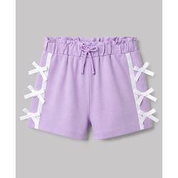 Babyhug 100% Cotton Terry Knit Mid Thigh Solid Shorts With Bow Applique - Lavender