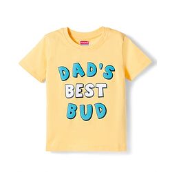 Babyhug Cotton Knit Half Sleeves T-Shirt with Dad's Best Bud - Yellow