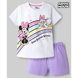 Babyhug Disney Single Jersey Knit Half Sleeves T-Shirt & Shorts Set with Minnie Mouse Graphics - Multicolor