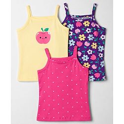 Babyhug 100% Cotton Knit Sleeveless Polka Dots & Floral Printed Slips Pack of 3 - Pink Navy Blue & Lemon