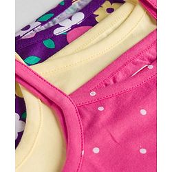 Babyhug 100% Cotton Knit Sleeveless Polka Dots & Floral Printed Slips Pack of 3 - Pink Navy Blue & Lemon
