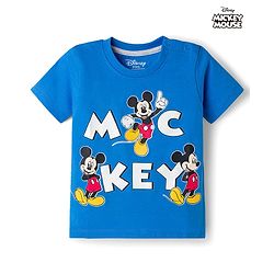 Babyhug Disney Single Jersey Knit Half Sleeves T-Shirt With Micky Mouse Graphic - Blue
