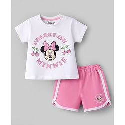 Babyhug Disney Single Jersey Knit T-Shirt & Shorts Night-Suit With Minnie Mouse Graphics - Multicolor