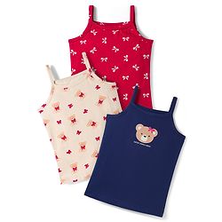 Babyhug 100% Cotton Single Jersey Knit Sleeveless Slips With Bow & Teddy Print Pack of 3 - Multicolor