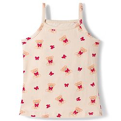 Babyhug 100% Cotton Single Jersey Knit Sleeveless Slips With Bow & Teddy Print Pack of 3 - Multicolor