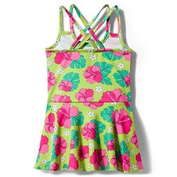 Babyhug Water Repellent Sleeveless Frock Swimsuit with Floral Print - Lime Green