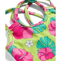 Babyhug Water Repellent Sleeveless Frock Swimsuit with Floral Print - Lime Green