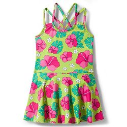 Babyhug Water Repellent Sleeveless Frock Swimsuit with Floral Print - Lime Green