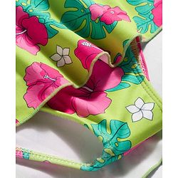 Babyhug Water Repellent Sleeveless Frock Swimsuit with Floral Print - Lime Green