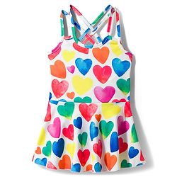 Babyhug Sleeveless Hearts Printed Frock Swimsuit - White
