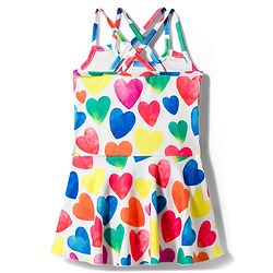 Babyhug Sleeveless Hearts Printed Frock Swimsuit - White