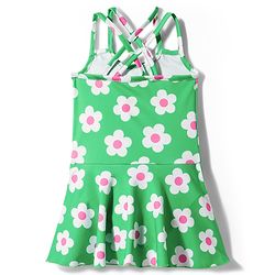 Babyhug Water Repellent Sleeveless Frock Swimsuit with Floral Print - Green