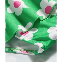Babyhug Water Repellent Sleeveless Frock Swimsuit with Floral Print - Green