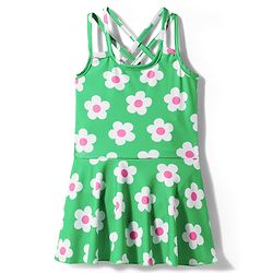 Babyhug Water Repellent Sleeveless Frock Swimsuit with Floral Print - Green
