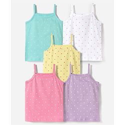 Babyhug 100% Cotton Knit Sleeveless Polka Dots Printed Slips Pack of 5 - Multicolor