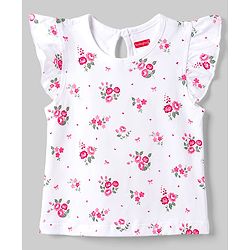 Babyhug Cotton Knit T-Shirts with Ruffle Sleeves and All-Over Print Pack of 3 Multi Color 6-9 Months
