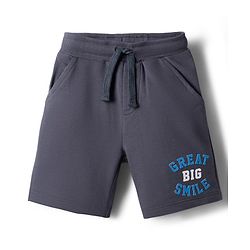Babyhug Terry Knit Mid Thigh Length Shorts with Great Big Smile Print - Navy Blue