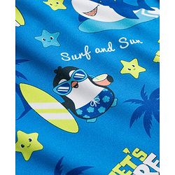 Babyhug Half Raglan Sleeves Water Repellent Legged Swimsuit With Shark Print - Blue