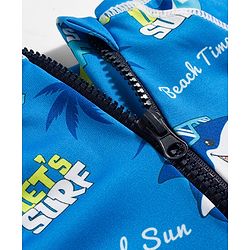 Babyhug Half Raglan Sleeves Water Repellent Legged Swimsuit With Shark Print - Blue