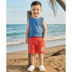 Babyhug Terry Knit Mid Thigh Length Shorts with Little Surfer Print - Red
