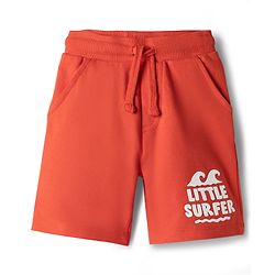 Babyhug Terry Knit Mid Thigh Length Shorts with Little Surfer Print - Red