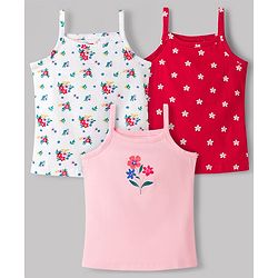 Babyhug 100% Cotton Single Jersey Knit Sleeveless Slips With Floral Print Pack of 3 - Multicolor
