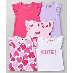 Babyhug 100% Cotton Knit Half Sleeves T-Shirts Hearts & Text Print Pack of 5 - Multicolour