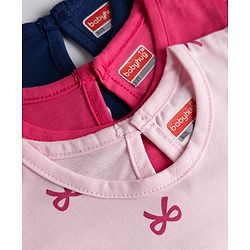 Babyhug Cotton Knit Frill Sleeves Hearts Printed T-Shirts Pack of 3 - Navy & Pink