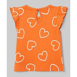 Babyhug 100% Cotton Knit Frill Sleeves Hearts & Text Printed T-Shirts Pack Of 3 - Purple Orange & White