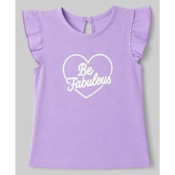 Babyhug 100% Cotton Knit Frill Sleeves Hearts & Text Printed T-Shirts Pack Of 3 - Purple Orange & White