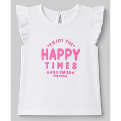 Babyhug 100% Cotton Knit Frill Sleeves Hearts & Text Printed T-Shirts Pack Of 3 - Purple Orange & White