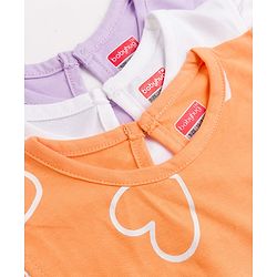 Babyhug 100% Cotton Knit Frill Sleeves Hearts & Text Printed T-Shirts Pack Of 3 - Purple Orange & White