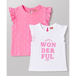 Babyhug 100% Cotton Knit T-Shirts with Text Graphics Multi Color 6-9 Months Pack of 2