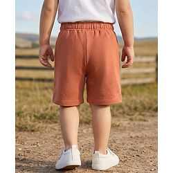 Babyhug Terry Knit Mid Thigh Vehicles Printed Shorts With Cargo Pockets - Brown