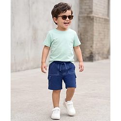Babyhug Terry Knit Mid Thigh Length Solid Color Shorts with Pocket - Navy Blue