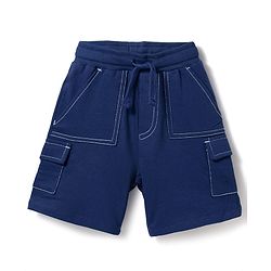 Babyhug Terry Knit Mid Thigh Length Solid Color Shorts with Pocket - Navy Blue