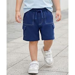 Babyhug Terry Knit Mid Thigh Length Solid Color Shorts with Pocket - Navy Blue