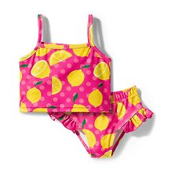 Babyhug Water Repellent Sleeveless Two Piece Swimsuit  with Lime Print - Pink