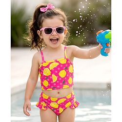 Babyhug Water Repellent Sleeveless Two Piece Swimsuit  with Lime Print - Pink