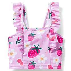 Babyhug Sleeveless Water Repellent Two Piece Swimsuit  With Floral & Strawberry Print - Pink