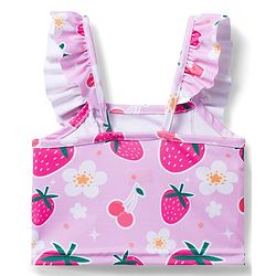 Babyhug Sleeveless Water Repellent Two Piece Swimsuit  With Floral & Strawberry Print - Pink