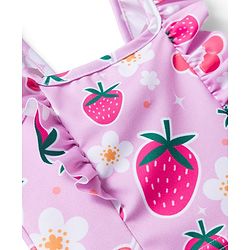 Babyhug Sleeveless Water Repellent Two Piece Swimsuit  With Floral & Strawberry Print - Pink