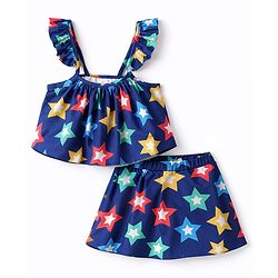 Babyhug Water Repellent Sleeveless Two Piece Swimsuit with Star Print - Navy Blue