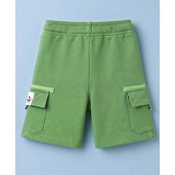 Babyhug Terry Knit Mid Thigh Shorts With Cargo Pockets & Patch - Green