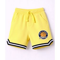 Babyhug Terry Knit Mid Thigh Shorts with Basketball Print - Yellow