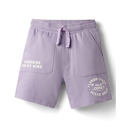 Babyhug Terry Knit Mid Thigh Shorts With Text Print - Lavender