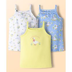 Babyhug 100% Cotton Single Jersey Knit Sleeveless Slips with Floral & Duck Print Pack of 3 - Multicolour