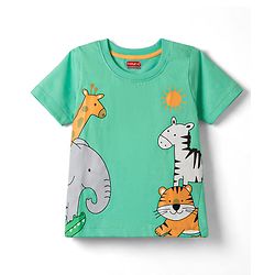 Babyhug Single Jersey Knit Half Sleeves T-Shirt & Shorts Set With Animal Print - Green & Blue